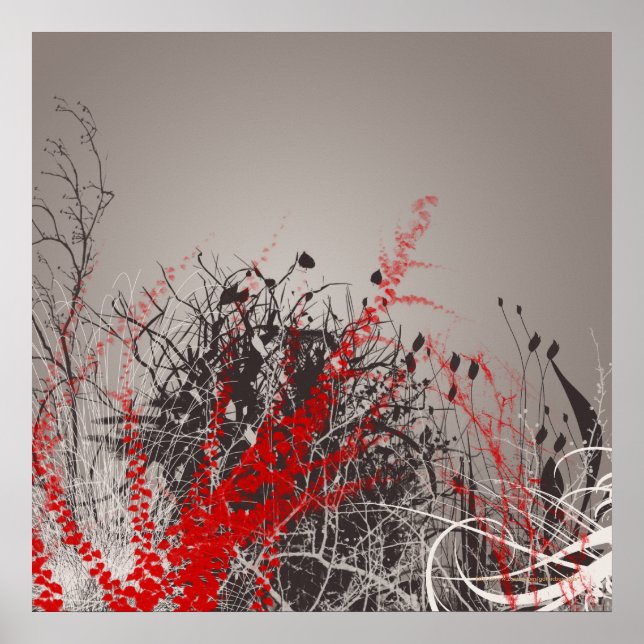 Affiche Red Fern Modern Art Flowers Print (Devant)