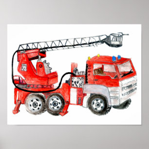 Affiche Red fire engine, fire truck illustration