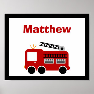 Affiche Red Fire Truck Personalized Name Wall Art