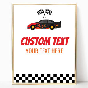 Affiche Red Flame Race Car Racecar Custom Text Party Signa