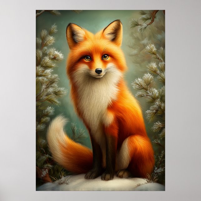 Affiche Red fox in winter forest (Devant)