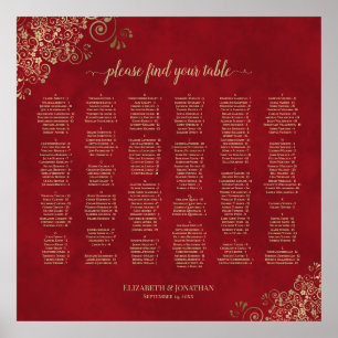Affiche Red & Gold Alphabetical Wedding Seating Chart