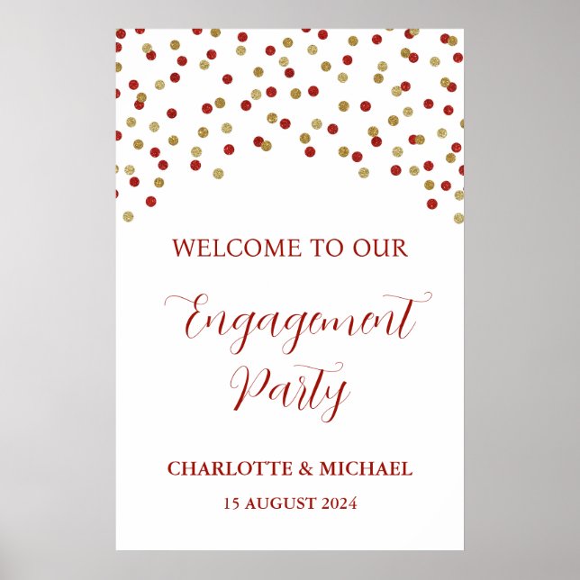 Affiche Red Gold Engagement Party Personnalisé 20x30 (Devant)