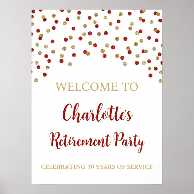 Affiche Red Gold Retraite Party Personnalisé 18x24 (Devant)