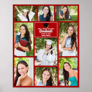 Affiche Red Graduate Photo Collage Custom Graduate Party