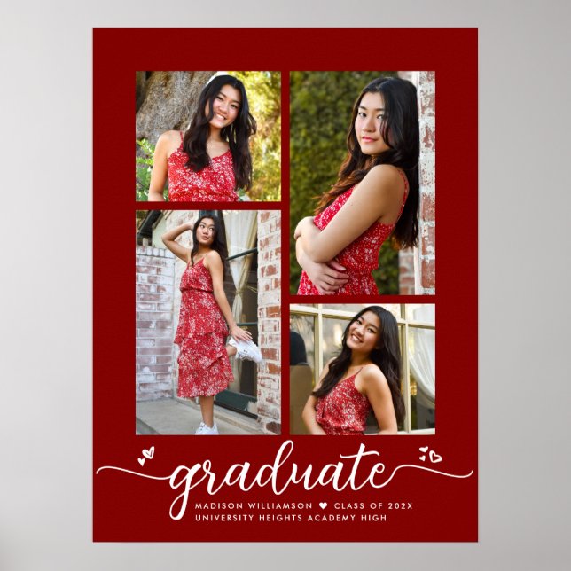 Affiche Red Graduation 4 Photo Script Coeurs Modern Girly (Devant)