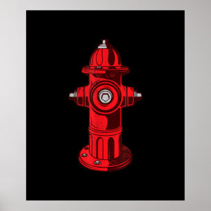 Affiche Red Graphic Fire Hydrant Firefighter Work Gifts
