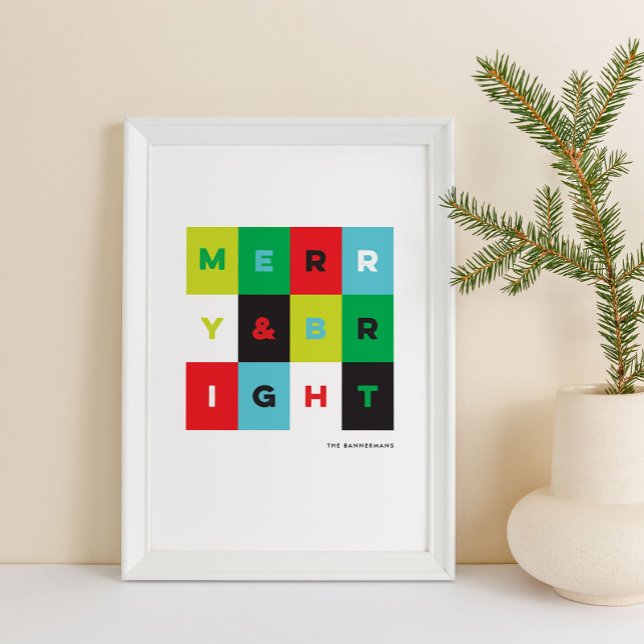 Affiche Red Green Modern Merry n Bright Holiday Art Print (Créateur téléchargé)