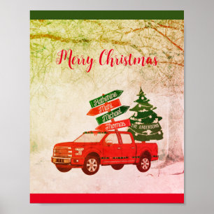 Affiche Red Green Truck Nom de famille Noël classique 2022