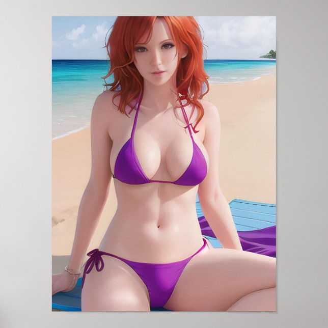 Affiche Red Haired Lady dans un Bikini violet (Devant)