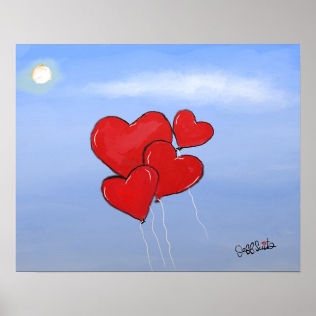 Affiche Red Heart Balloons Love est dans l'air art origina (Devant)