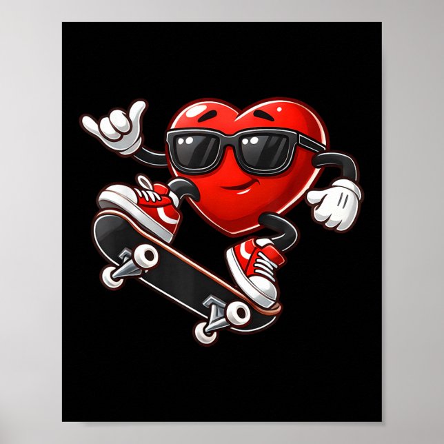 Affiche Red Heart Skateboard Valentines Day Toddler Kid (Devant)