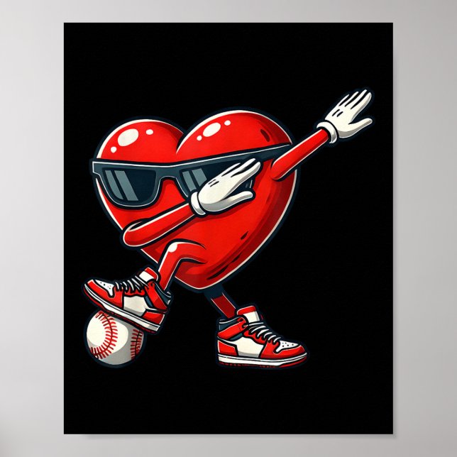Affiche Red Heart Valentine Jouer Baseball Dabbing Toddl (Devant)