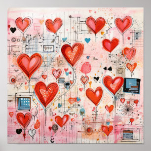Affiche Red Hearts Whimsical Love Motif