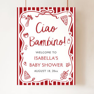 Affiche Red Italian Cute Ciao Bambino Baby shower Bienvenu