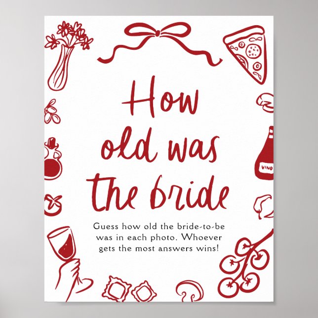 Affiche Red Italian Hand Drawn Guess How Old The Bride (Devant)