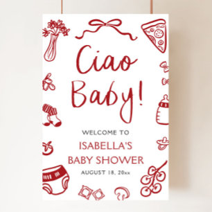 Affiche Red Italian Pizza Ciao Baby Baby shower Bienvenue
