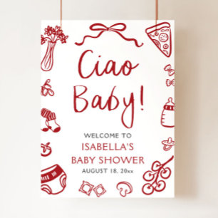 Affiche Red Italian Pizza Ciao Baby Baby shower Bienvenue