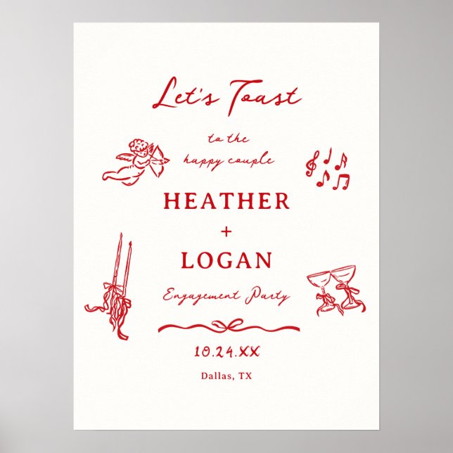 Affiche Red Let's Toast Engagement Party Welcome (Devant)