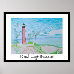 Affiche Red Light House à la plage