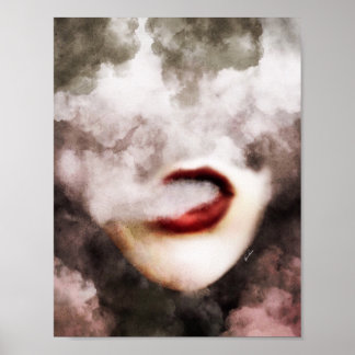 Affiche Red Lips Woman Smoke Art