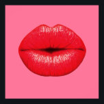 Affiche Red Lipstick pop art lips on girly pink<br><div class="desc">A design based on pop art of large red lips with lipstick supersized against a girly candy pink coloured background. The background colour can be customised and changed to any bright colour that would suit yout décor.</div>
