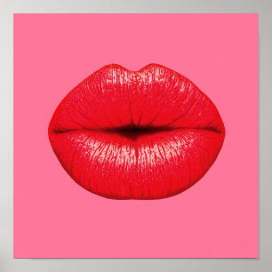 Affiche Red Lipstick pop art lips on girly pink