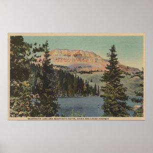 Affiche Red Lodge, MT - Vue sur le lac Beartooth & Butte