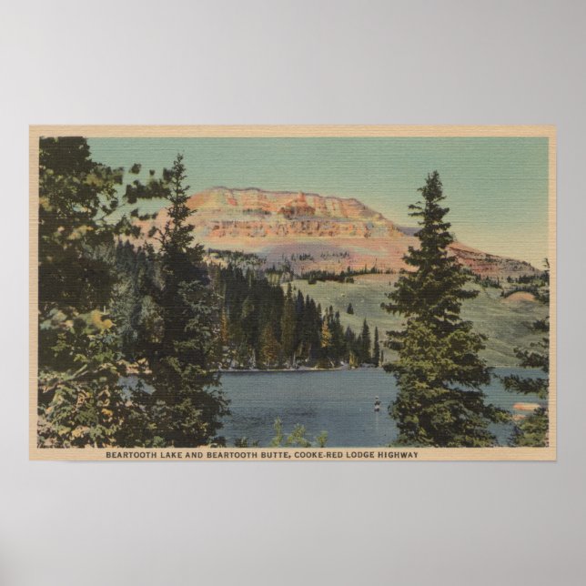 Affiche Red Lodge, MT - Vue sur le lac Beartooth & Butte (Devant)