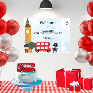 Affiche Red London Bus and Clock Tower Bienvenue à l'anniv