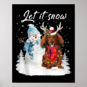 Affiche Red Long Haid Dachshund Père Noël Chien neige de N
