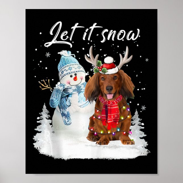 Affiche Red Long Haid Dachshund Père Noël Chien neige de N (Devant)