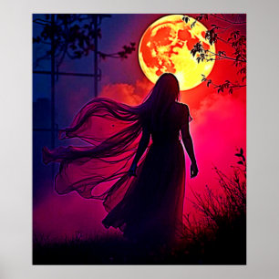 Affiche Red Moon Shadow Woman Conception de mystère