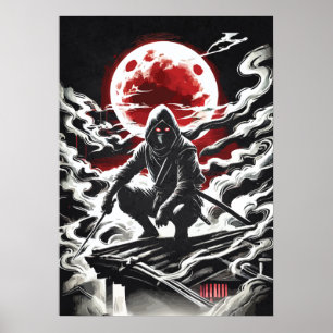 Affiche Red Moon Shinobi - Tatouage d'anime japonais Art N