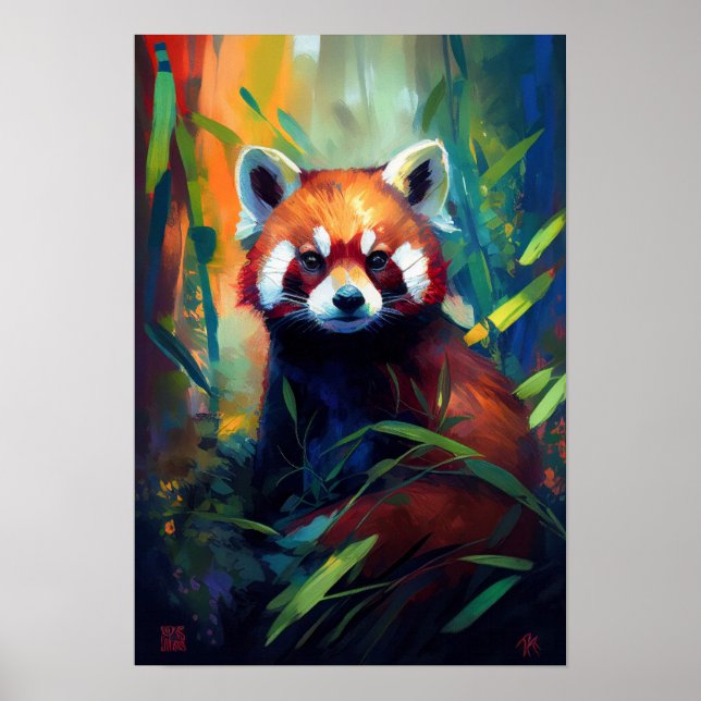 Affiche Red Panda Animal Portrait Peinture Forêt faunique (Devant)