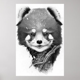 Affiche Red Panda Animal Wild Nature Illustration Line Art