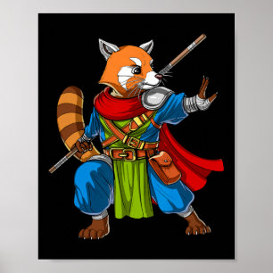 Affiche Red Panda Bear Ninja Samurai Warrior Funny Kung Fu
