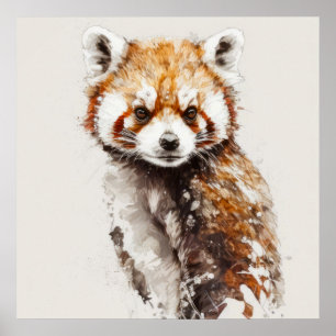 Affiche Red Panda Portrait Animal Peinture Forêt faunique