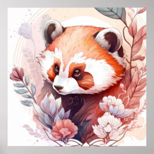 Affiche Red Panda Portrait Animal Peinture Forêt faunique