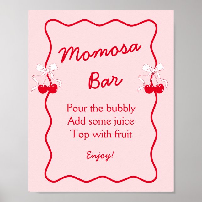 Affiche Red Pink Bow Cherry Baby Shower Momosa Bar Acrylic (Devant)