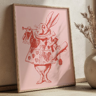 Affiche Red& Pink Storybook Vintage Rabbit Illustration