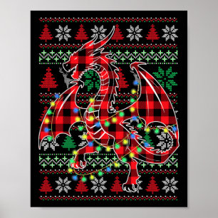 Affiche Red Plaid Dragon lumières de Noël laid Noël S