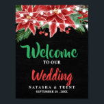 Affiche Red Poinsettia Chalkboard Christmas Wedding<br><div class="desc">Red Poinsettia Chalkboard Christmas Wedding</div>