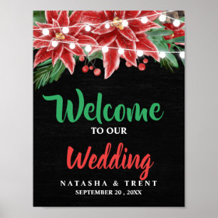 Affiche Red Poinsettia Chalkboard Christmas Wedding
