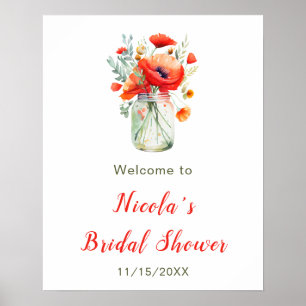 Affiche Red Poppies Mason Jar Fête des mariées Bienvenue
