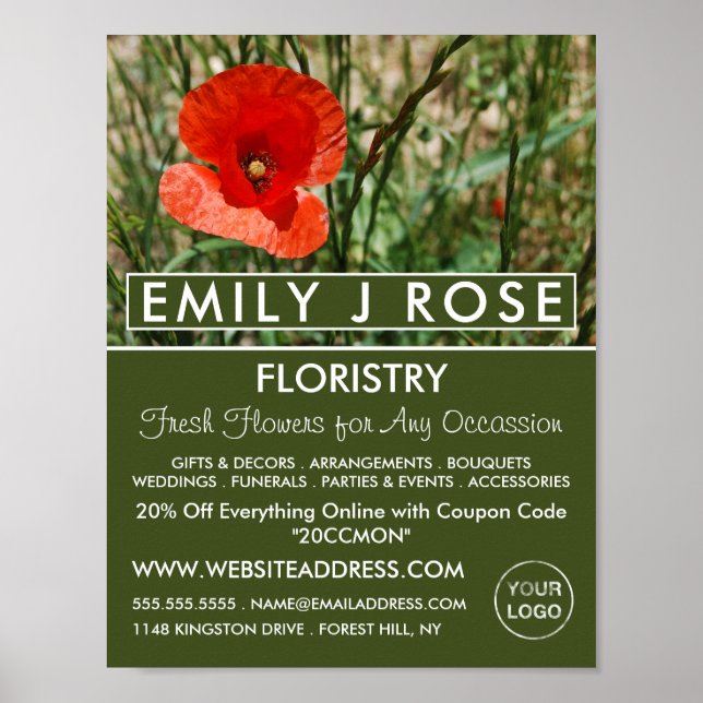 Affiche Red Poppy, Floristry Publicité (Devant)