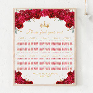 Affiche Red Princess Quinceañera 10 Table Seating Chart