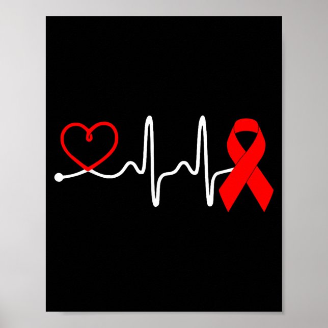 Affiche Red Ribbon Heartbeat Design For Heart Disease Awar (Devant)