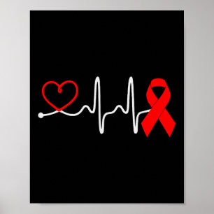 Affiche Red Ribbon Heartbeat Design for Heart Disease Awar