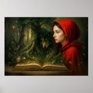 Affiche Red Riding Hood rencontre le loup dans la forêt